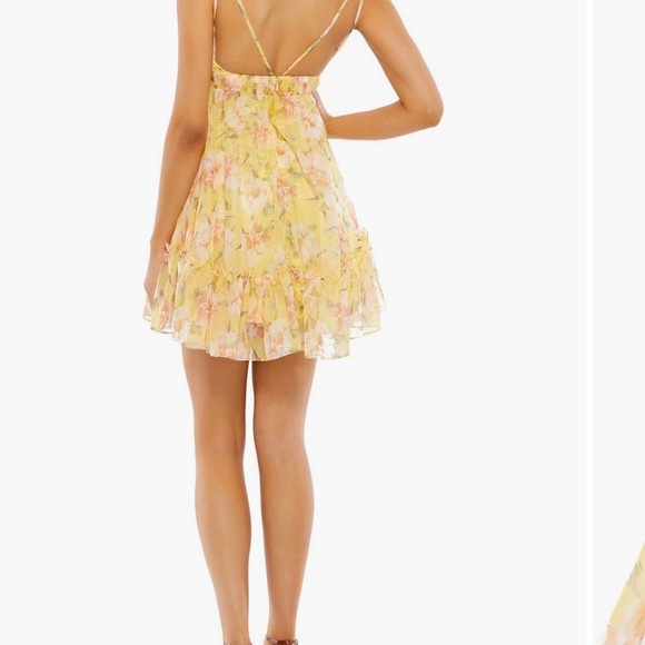 Mac Duggal Yellow Floral Mini Dress - Picture 2 of 3
